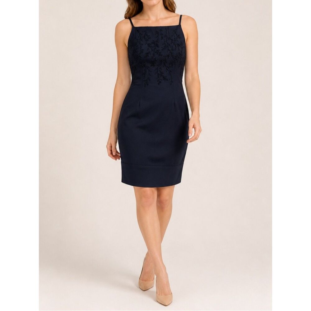 CDC Vintage Beaded Navy Knee Length Dress Women’s Size 8
